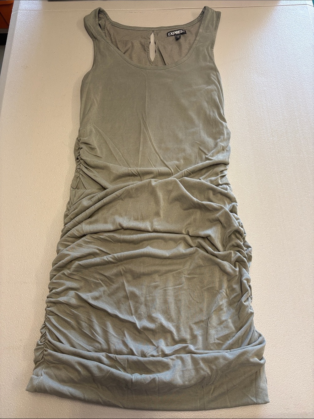 Express Olive Green Ruched Tank Midi Dress